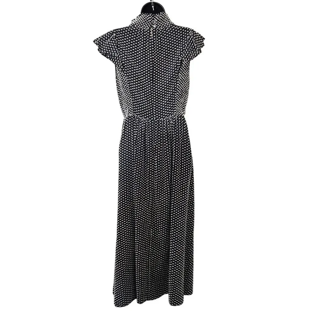 Kate Spade New York Smocked Clip Swiss Dot Mock Neck Flutter Midi Dress Size 4